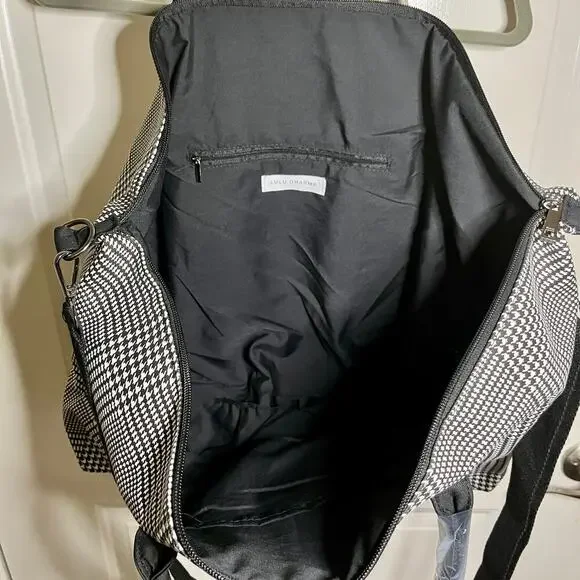 NWT Lulu Dharma Black White Plaid Frasier Weekender Bag - Picture 4 of 5